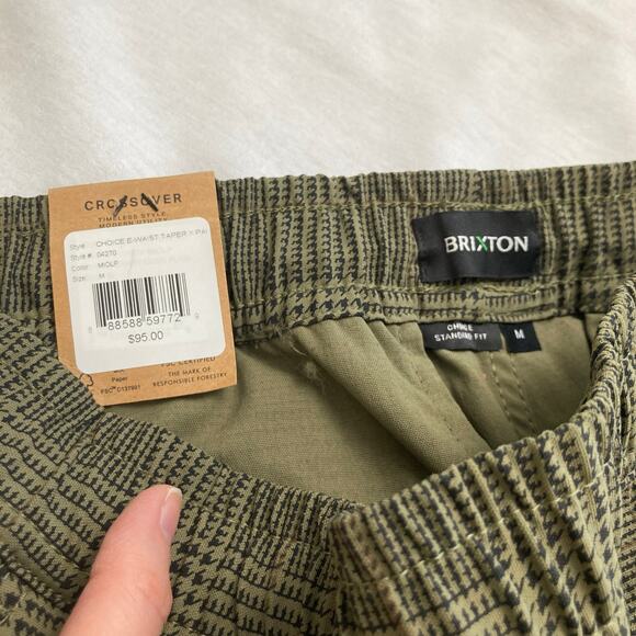 NWT Brixton Mens M Choice E-Waist Taper-X Olive Green Plaid Taper Pants Utility - Picture 11 of 13